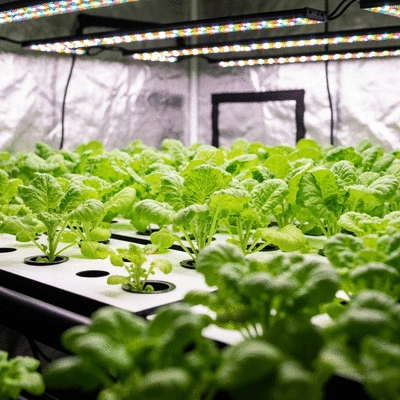 Hydroponic system with thriving plants inside a grow tent