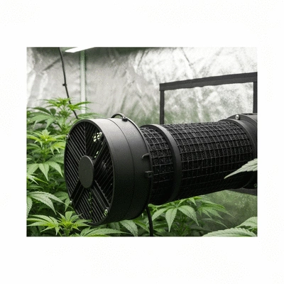 Inline fan and carbon filter setup in a grow tent